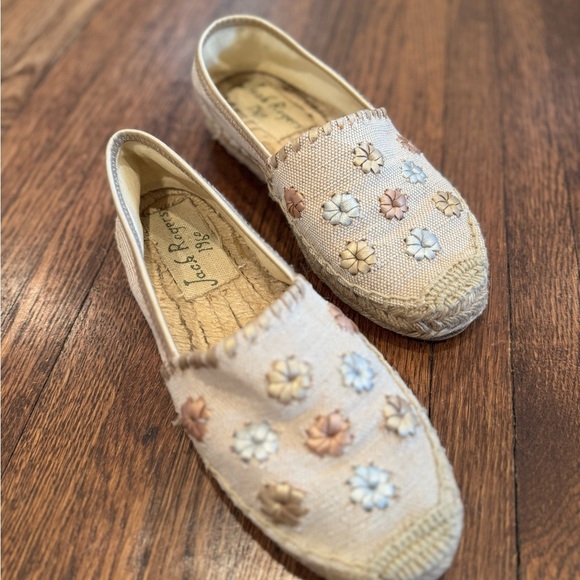Jack Rogers Cream and Tan Espadrilles Flower Palmer Canvas Size 6.5 - Picture 3 of 9